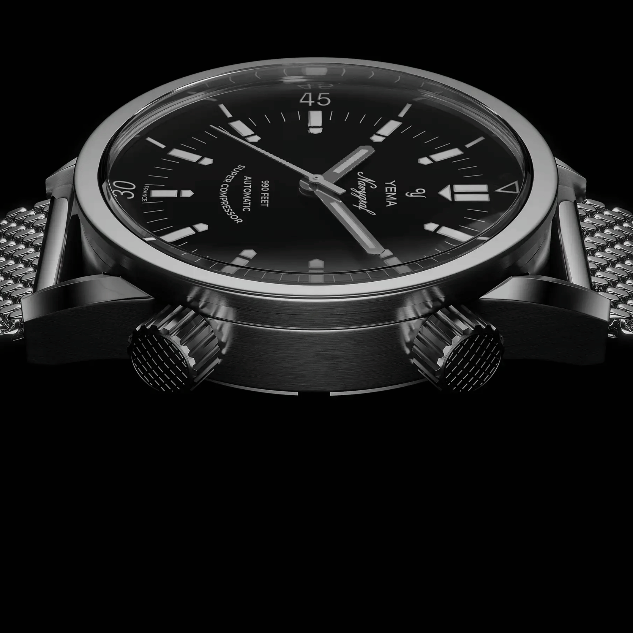 Montre Yema Navygraf Super Compressor automatique cadran noir bracelet tropic 38,5 mm