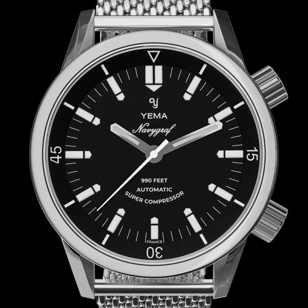 Yema Navygraf Super Compressor automatic black dial tropic bracelet 38,5 mm