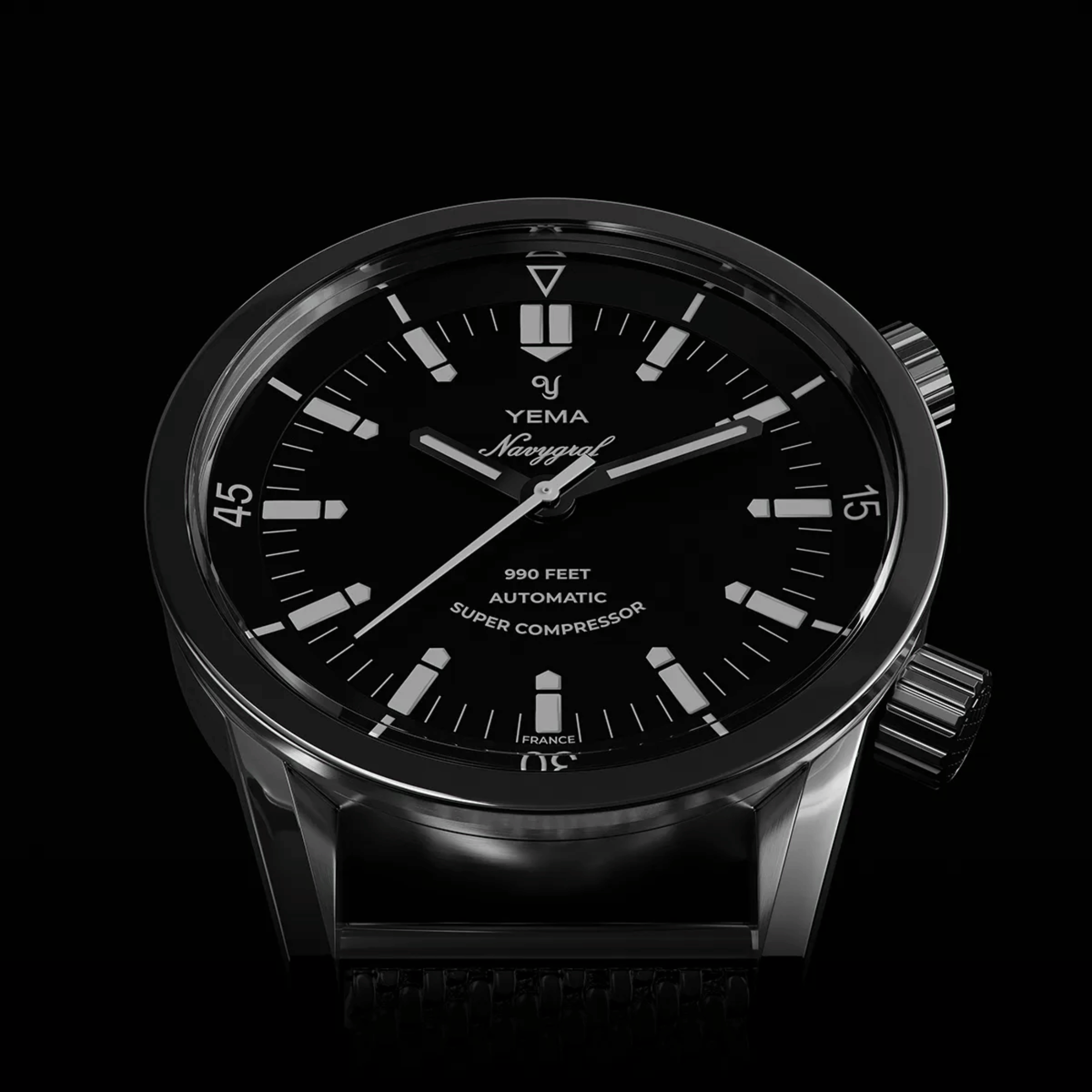 Yema Navygraf Super Compressor automatic black dial tropic bracelet 38,5 mm
