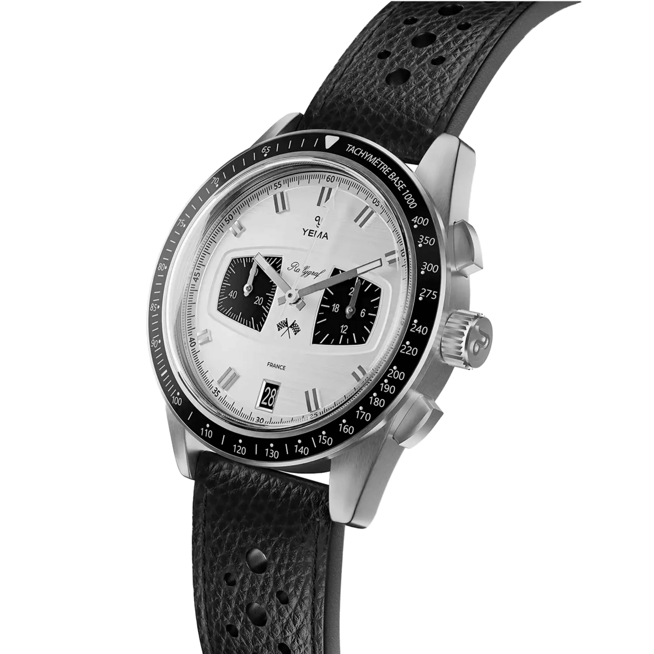 Yema Rallygraf Meca-Quartz II Panda white dial leather strap 40 mm