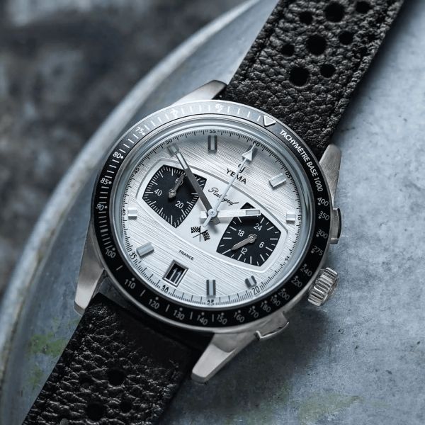 Yema Rallygraf Meca-Quartz II Panda white dial leather strap 40 mm