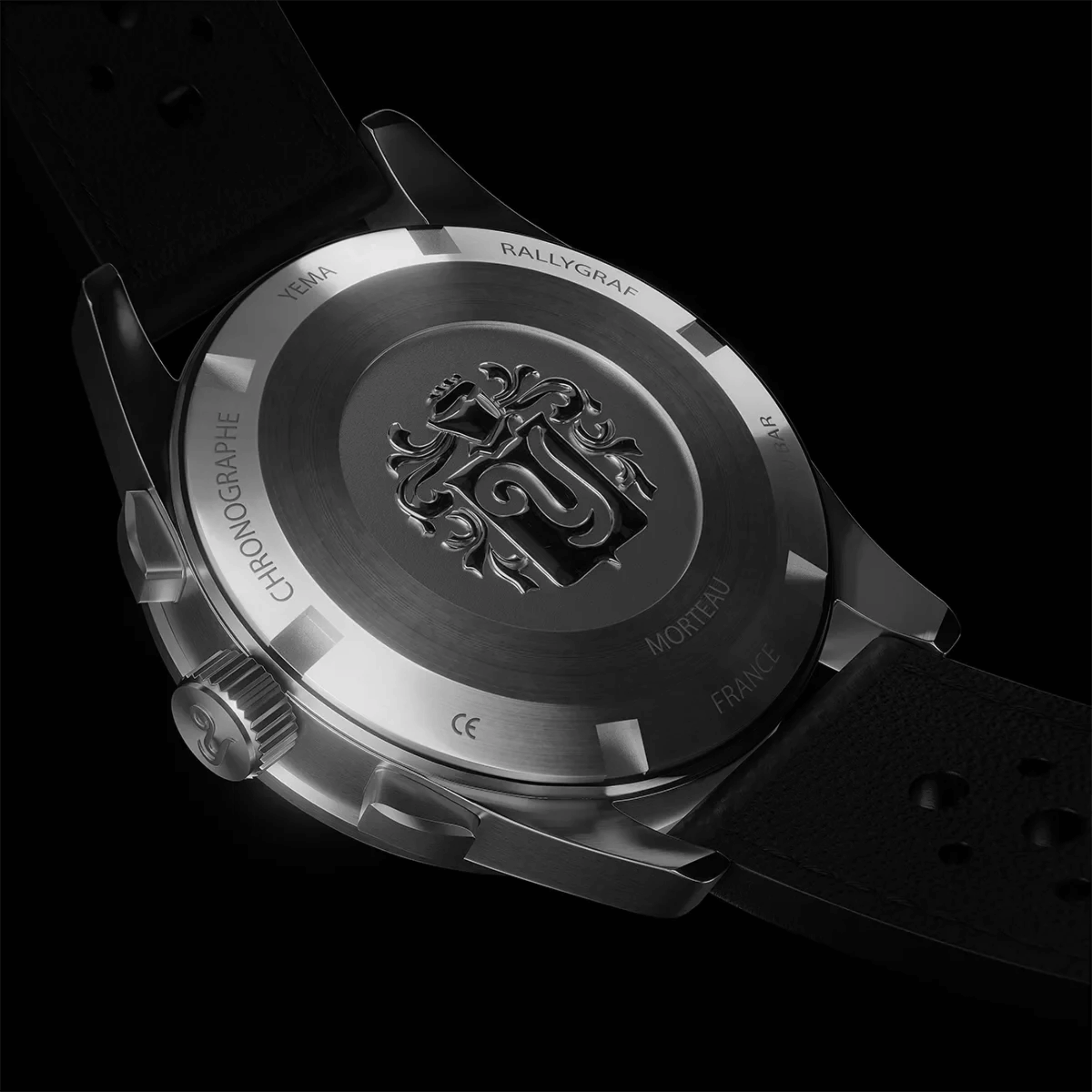 Yema Rallygraf Meca-Quartz II Panda white dial leather strap 40 mm