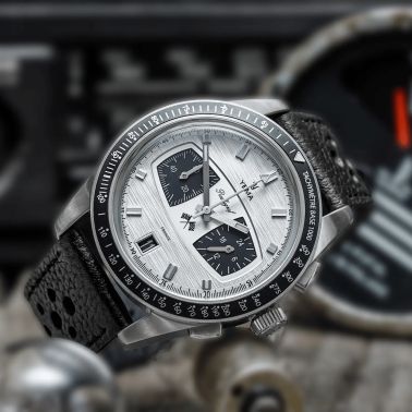 Yema Rallygraf Meca-Quartz II Panda white dial leather strap 40 mm