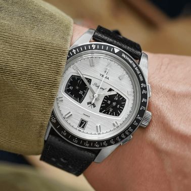 Yema Rallygraf Meca-Quartz II Panda white dial leather strap 40 mm