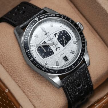 Yema Rallygraf Meca-Quartz II Panda white dial leather strap 40 mm