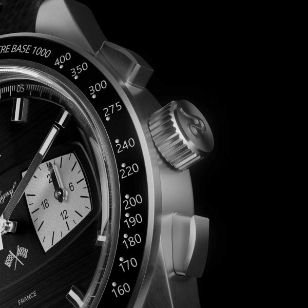 Montre Yema Rallygraf Meca-Quartz II Reverse Panda cadran noir bracelet cuir 40 mm