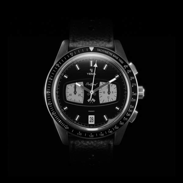 Montre Yema Rallygraf Meca-Quartz II Reverse Panda cadran noir bracelet cuir 40 mm