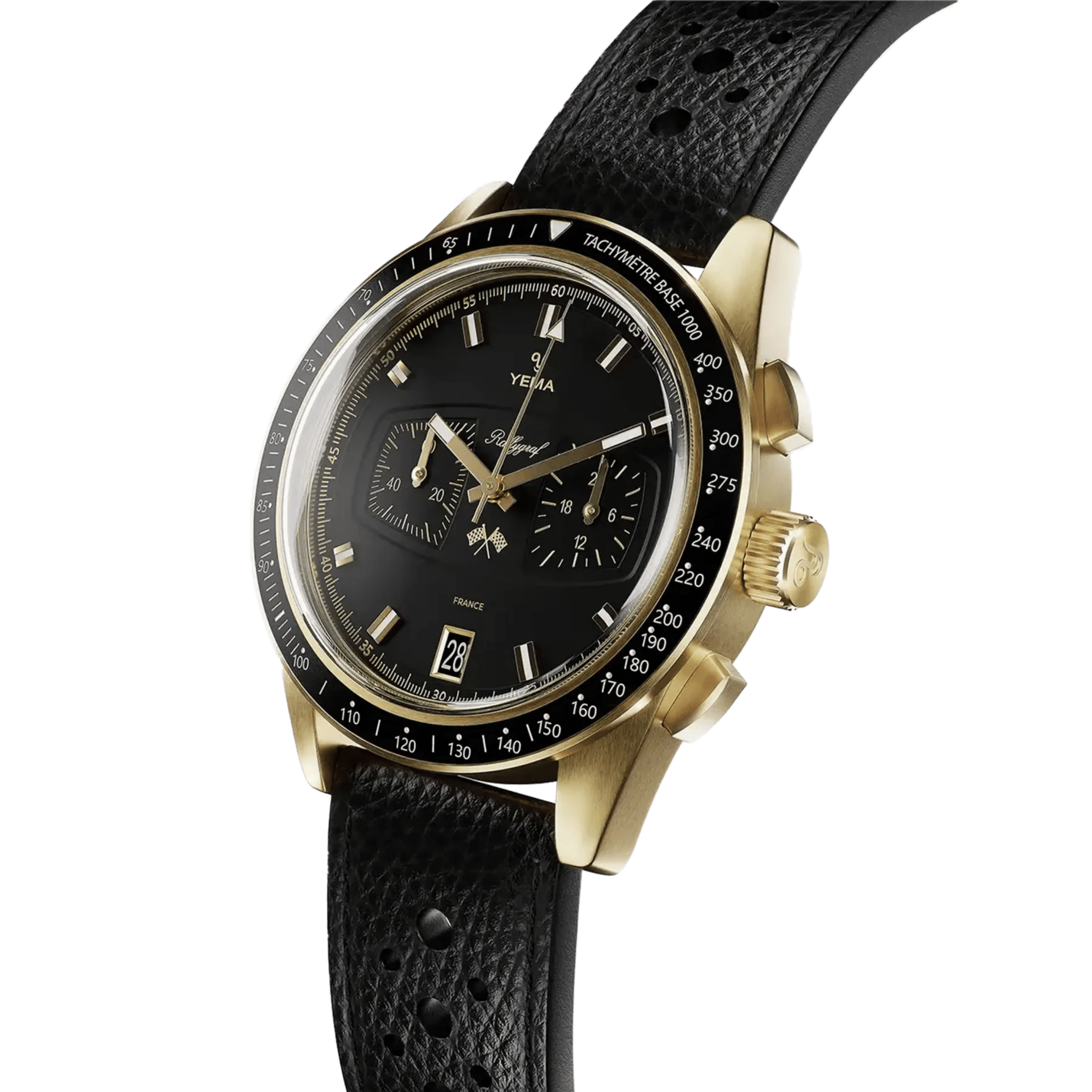 Montre Yema Rallygraf Meca-Quartz II Classic Racing School cadran noir bracelet cuir 40 mm