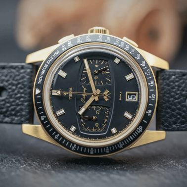 Yema Rallygraf Meca-Quartz II Classic Racing School black dial leather strap 40 mm