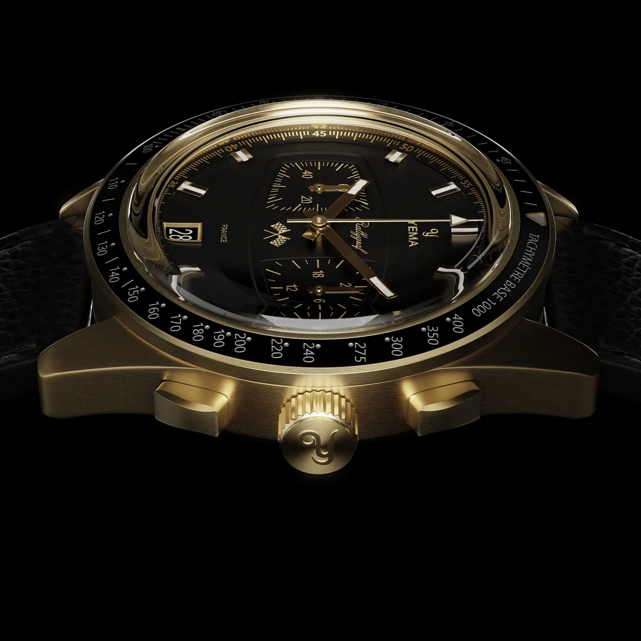 Montre Yema Rallygraf Meca-Quartz II Classic Racing School cadran noir bracelet cuir 40 mm