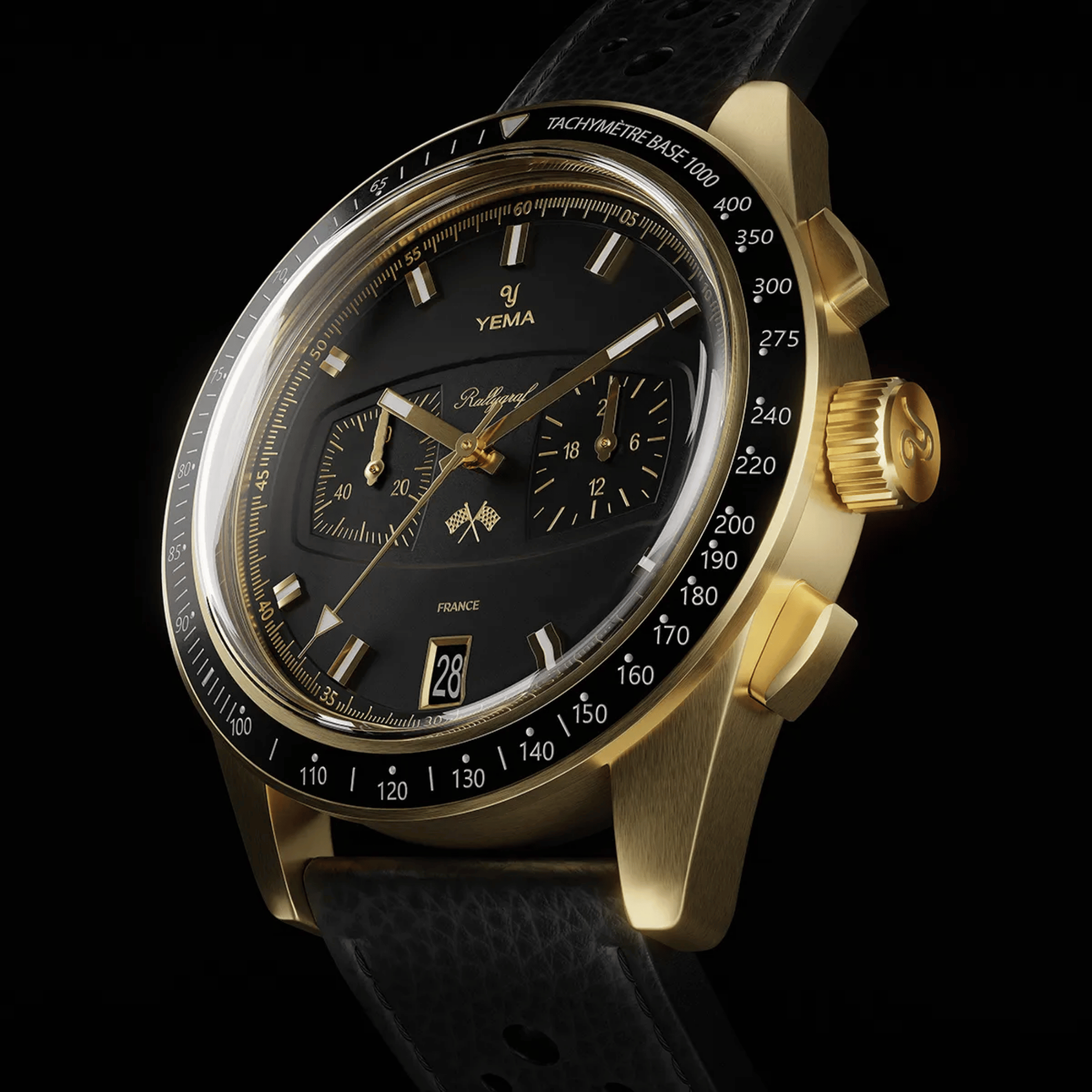 Montre Yema Rallygraf Meca-Quartz II Classic Racing School cadran noir bracelet cuir 40 mm