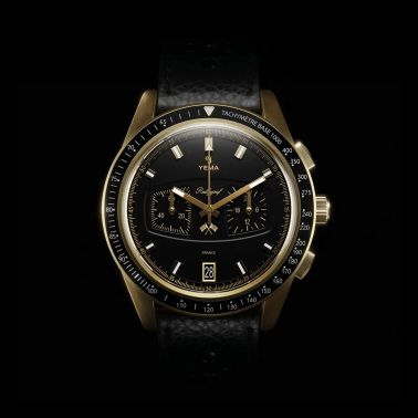 Montre Yema Rallygraf Meca-Quartz II Classic Racing School cadran noir bracelet cuir 40 mm
