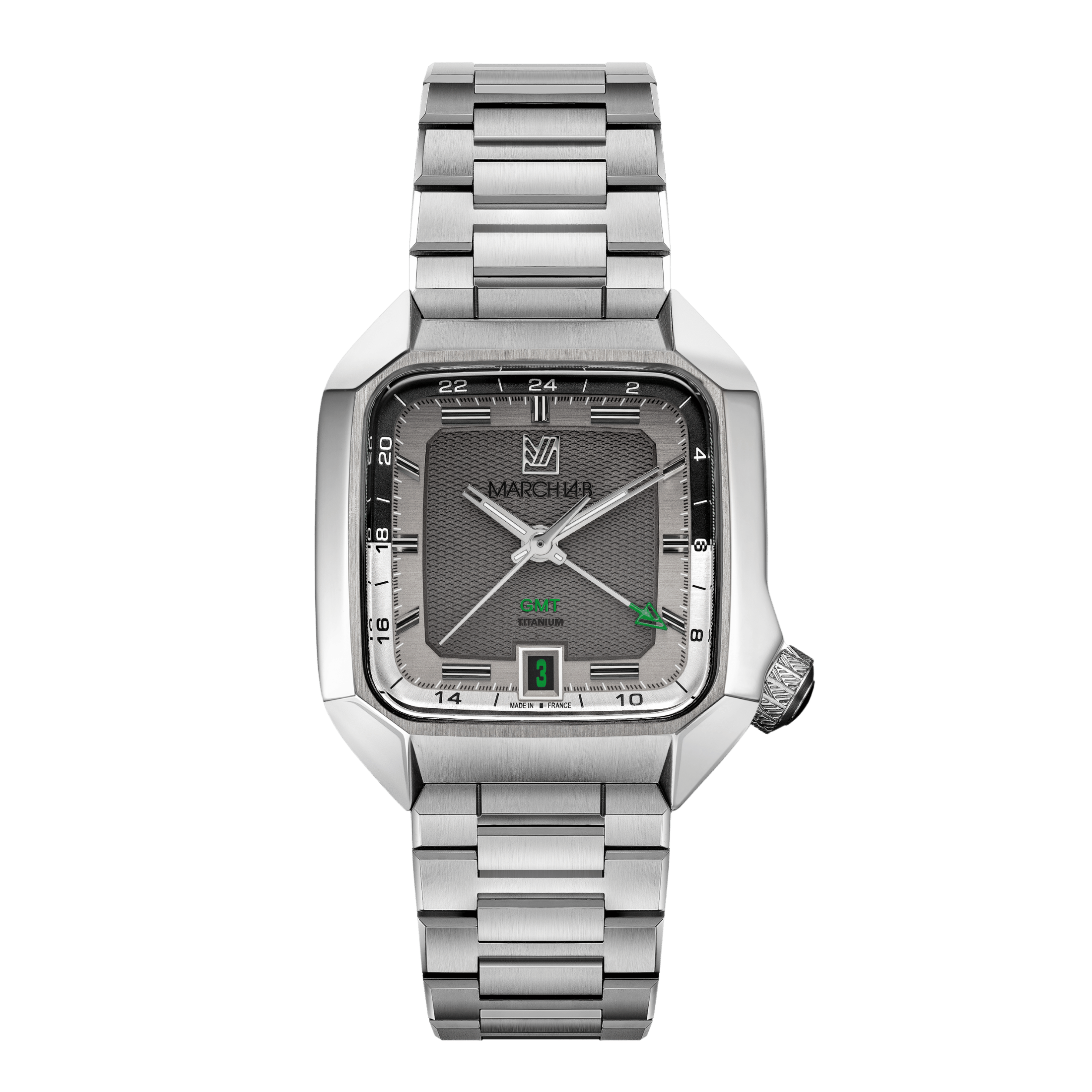 Montre March LA.B AM2 Slim GMT Automatique Millésime Mars 2025 cadran gris bracelet titane 36 mm