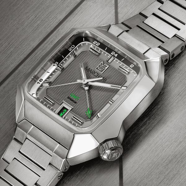 March LA.B AM2 Slim GMT Automatic Millesime March 2025 grey dial titanium bracelet 36 mm