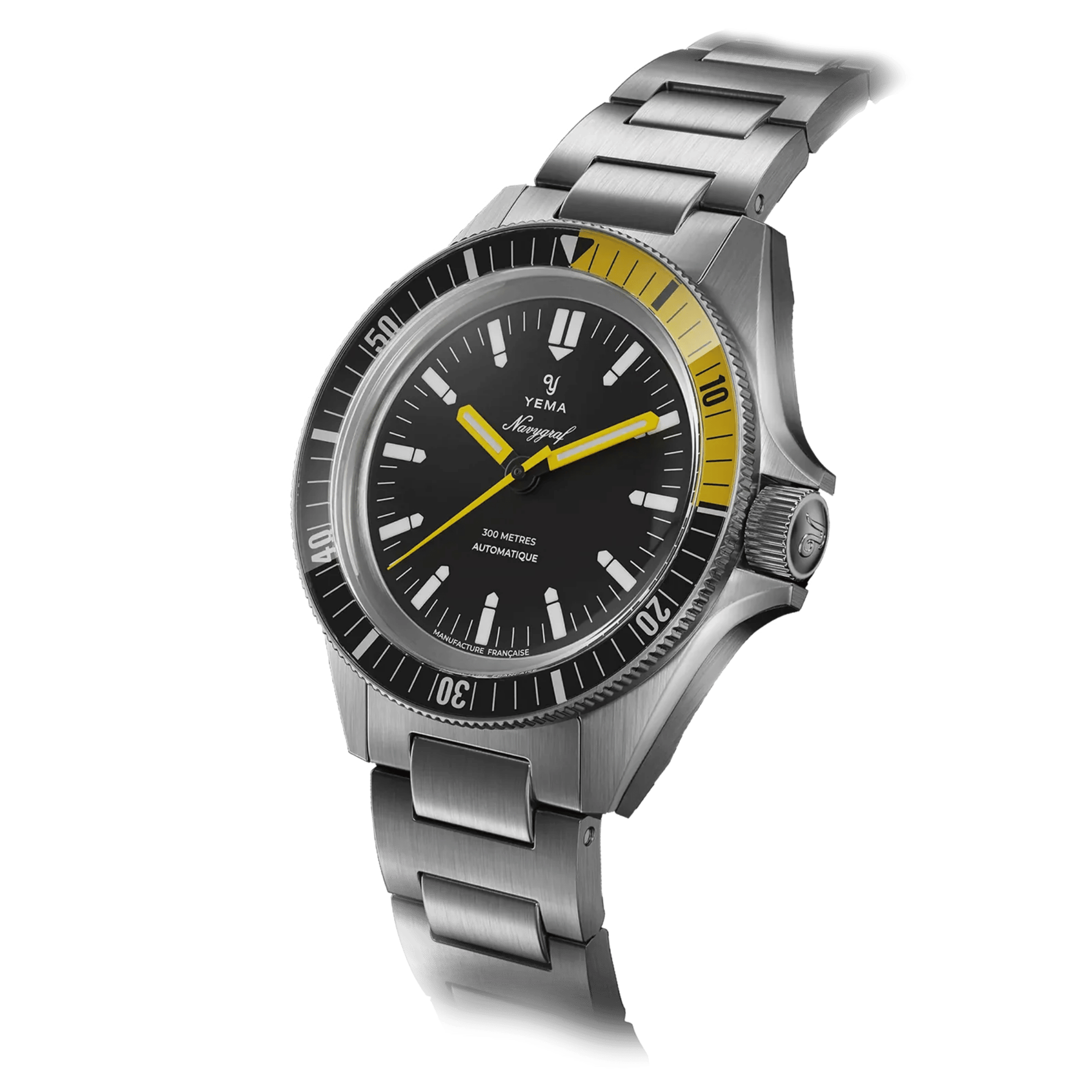 Yema Navygraf CMM.10 automatic black dial steel bracelet 39 mm