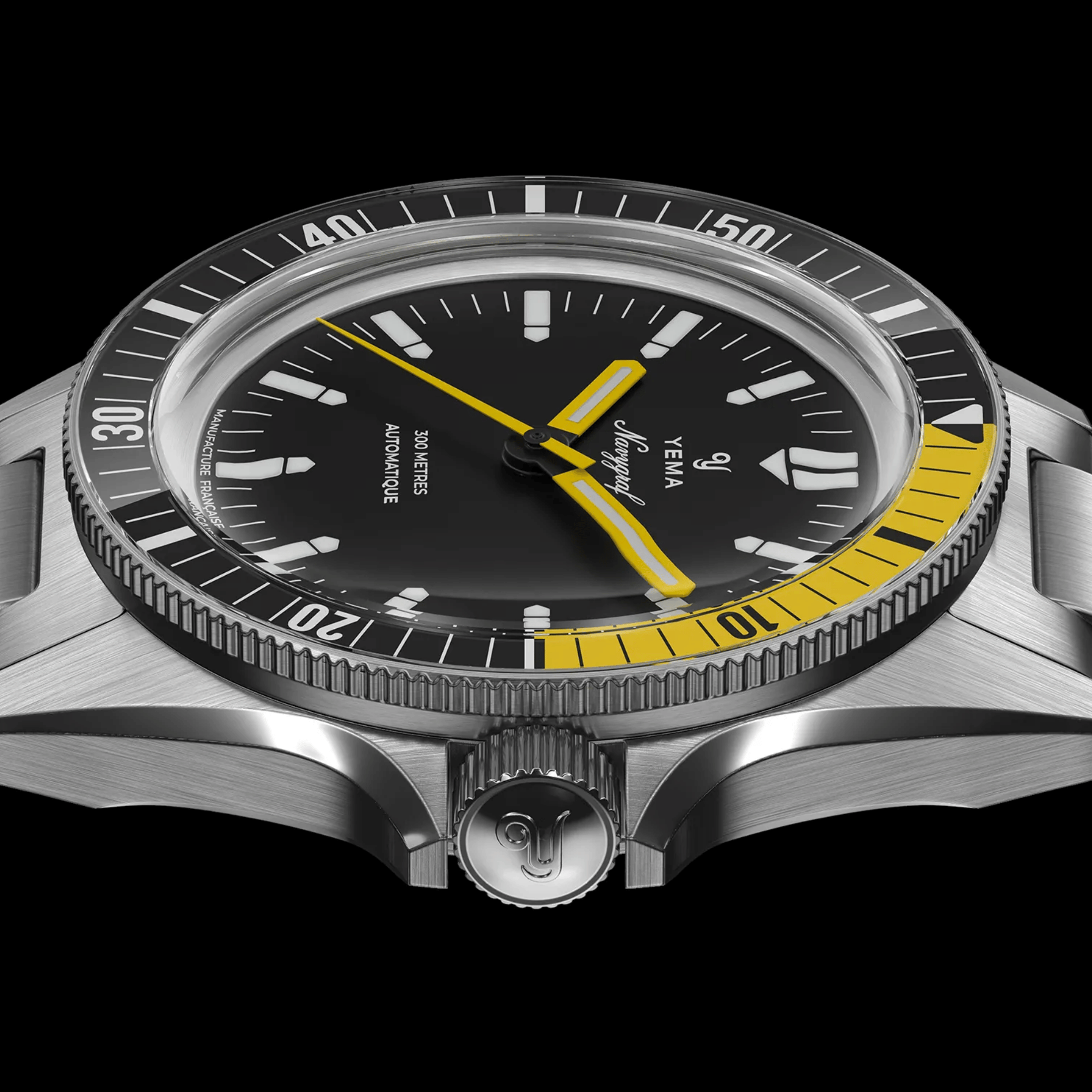 Yema Navygraf CMM.10 automatic black dial steel bracelet 39 mm