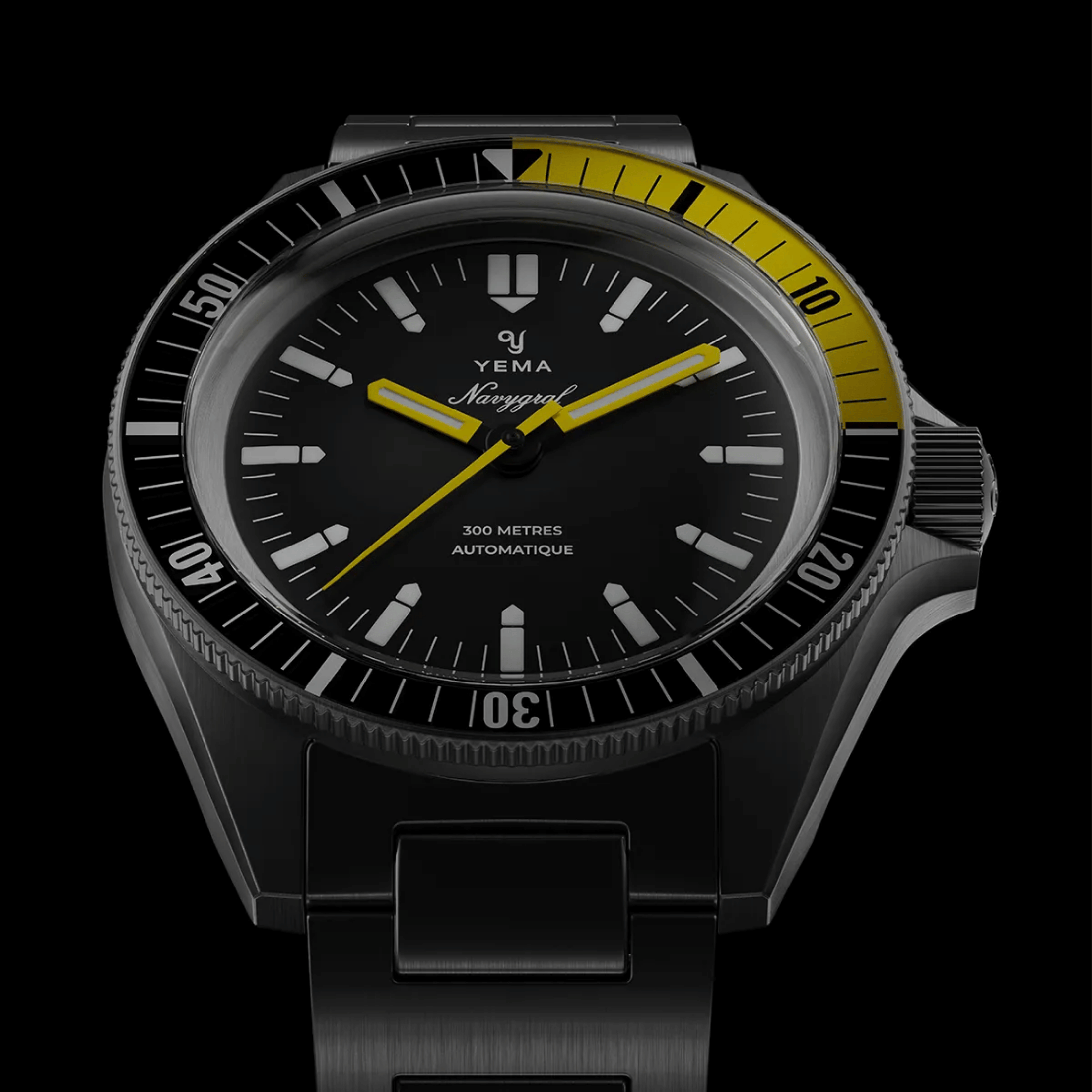 Yema Navygraf CMM.10 automatic black dial steel bracelet 39 mm