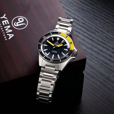 Yema Navygraf CMM.10 automatic black dial steel bracelet 39 mm