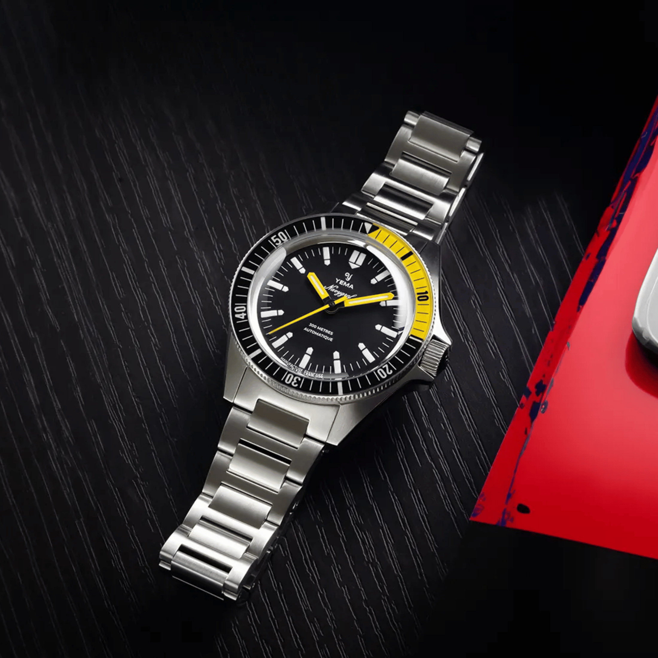 Yema Navygraf CMM.10 automatic black dial steel bracelet 39 mm