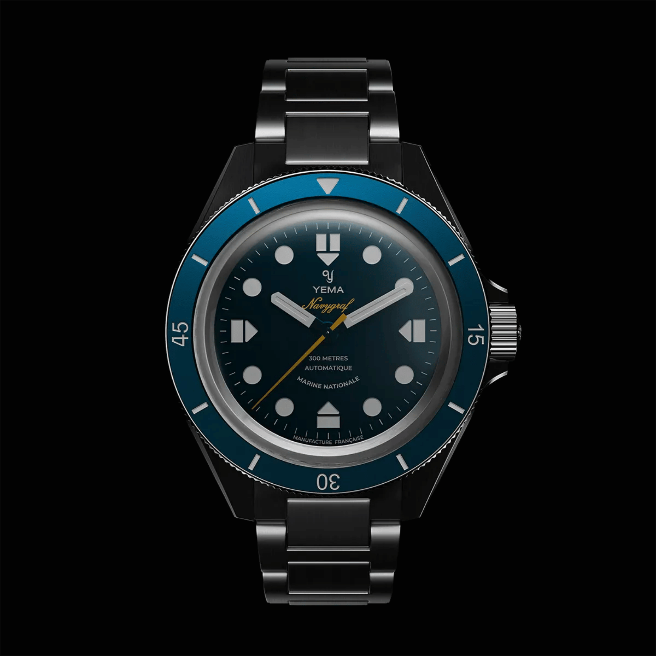 Yema Navygraf Marine Nationale CMM.10 automatic blue dial steel bracelet 39 mm