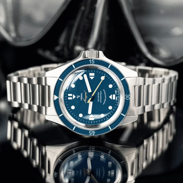 Yema Navygraf Marine Nationale CMM.10 automatic blue dial steel bracelet 39 mm