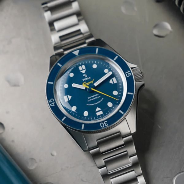 Yema Navygraf Marine Nationale CMM.10 automatic blue dial steel bracelet 39 mm