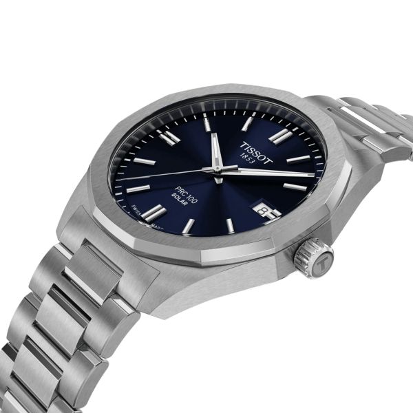 Montre Tissot T-Classic PR 100 quartz solaire cadran bleu bracelet acier 39 mm T151.422.11.041.00