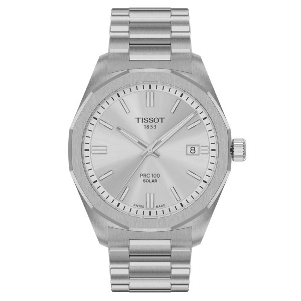 Tissot T-Classic PR 100 Solar quartz watch silver dial stainless steel bracelet 39 mm T151.422.11.031.00