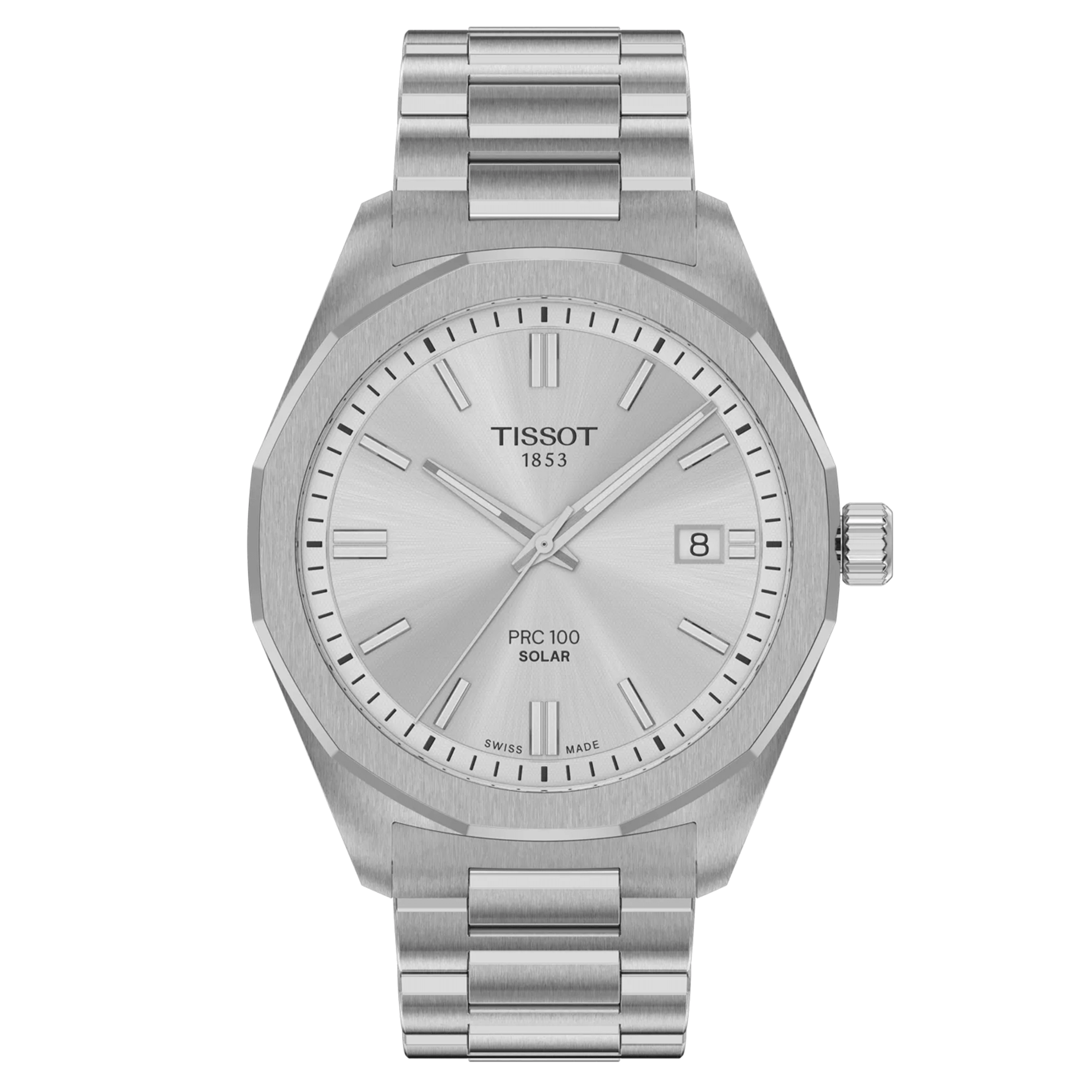 Tissot T-Classic PR 100 Solar quartz watch silver dial stainless steel bracelet 39 mm T151.422.11.031.00