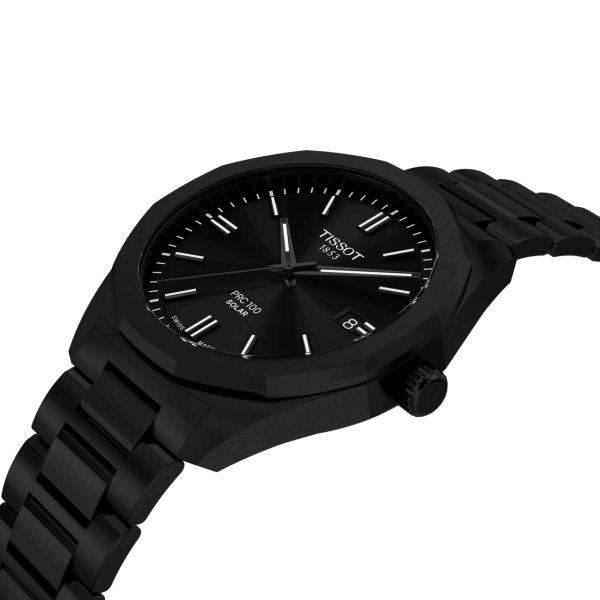 Tissot T-Classic PR 100 quartz solar black dial black PVD steel bracelet 39 mm T151.422.33.051.00