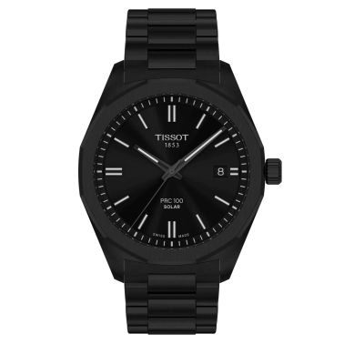 Montre Tissot T-Classic PR 100 quartz solaire cadran noir bracelet acier PVD noir 39 mm T151.422.33.051.00