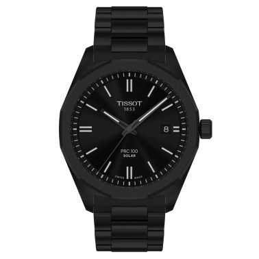 Tissot T-Classic PR 100 quartz solar black dial black PVD steel bracelet 39 mm T151.422.33.051.00