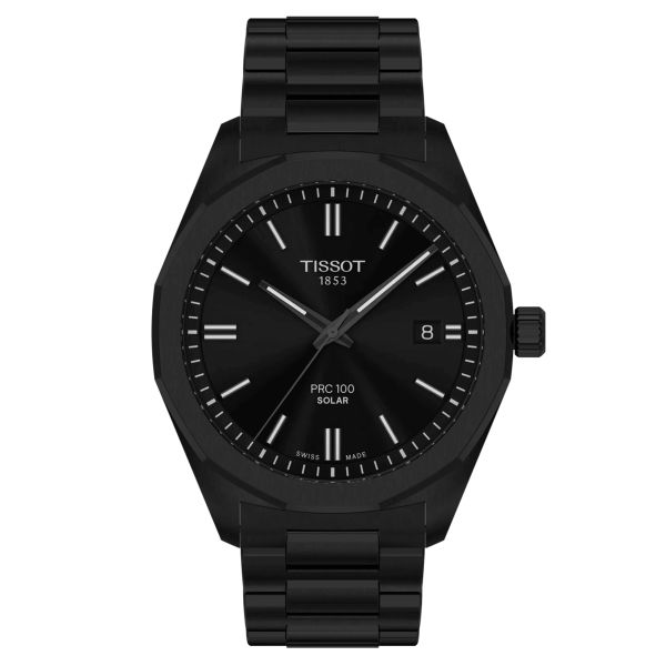 Montre Tissot T-Classic PR 100 quartz solaire cadran noir bracelet acier PVD noir 39 mm T151.422.33.051.00
