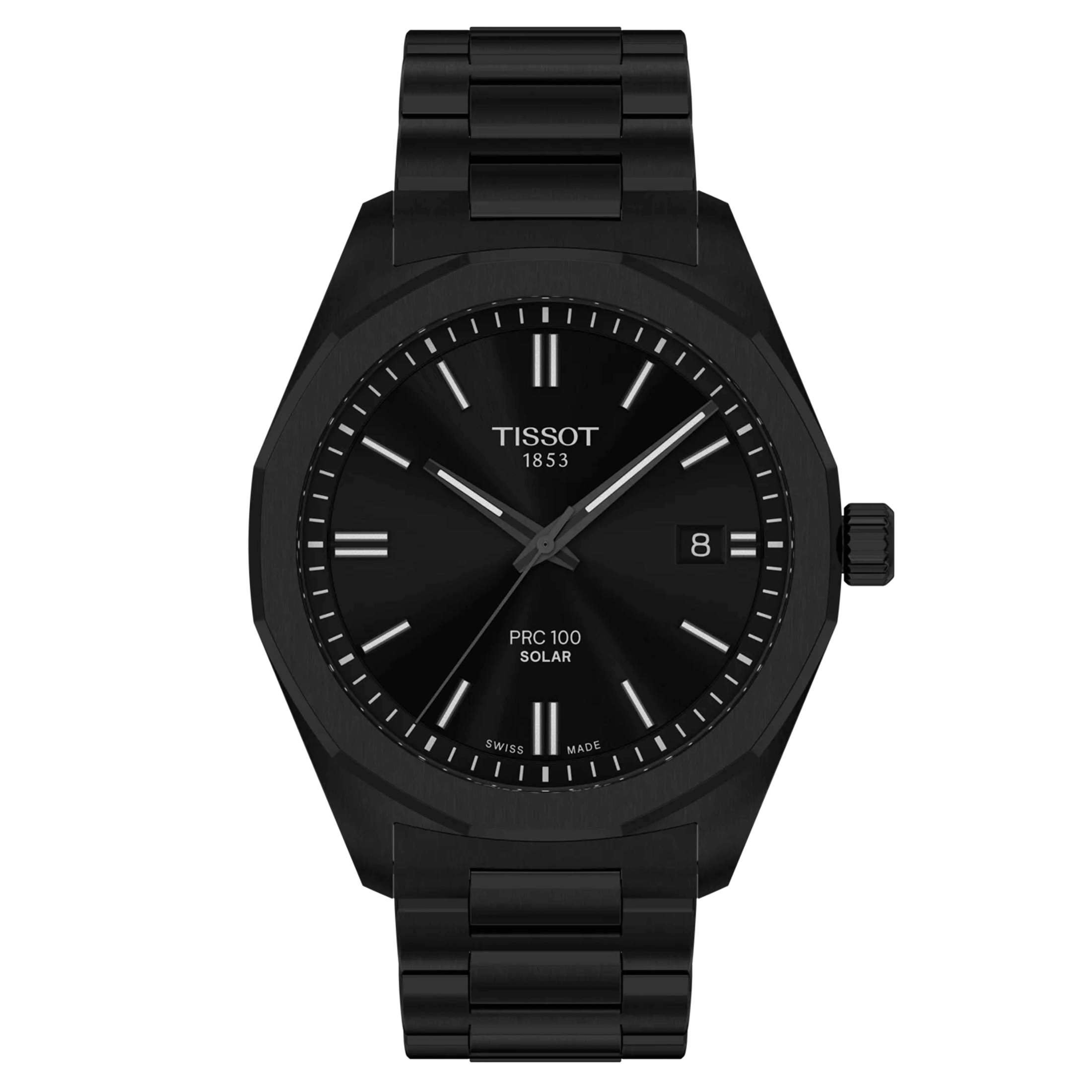 Tissot T-Classic PR 100 quartz solar black dial black PVD steel bracelet 39 mm T151.422.33.051.00