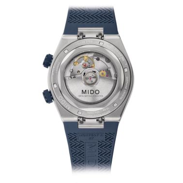 Mido Multifort 8 Two Crowns automatic watch, blue dial, blue rubber strap, 40 mm