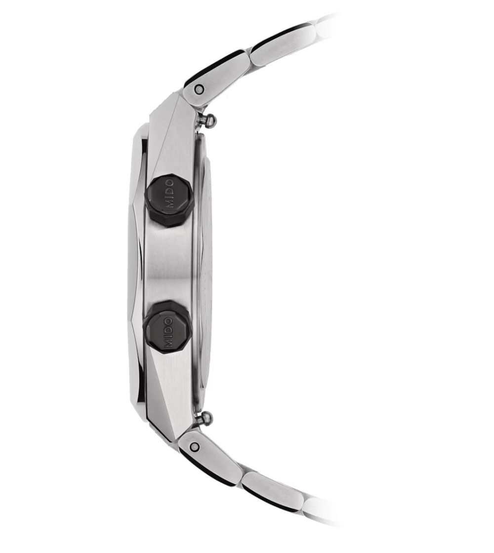 Mido Multifort 8 Two Crowns automatic watch, black dial, 40 mm steel bracelet