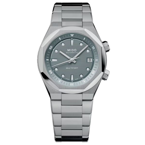Montre Mido Multifort 8 Two Crowns automatique cadran gris bracelet acier 40 mm