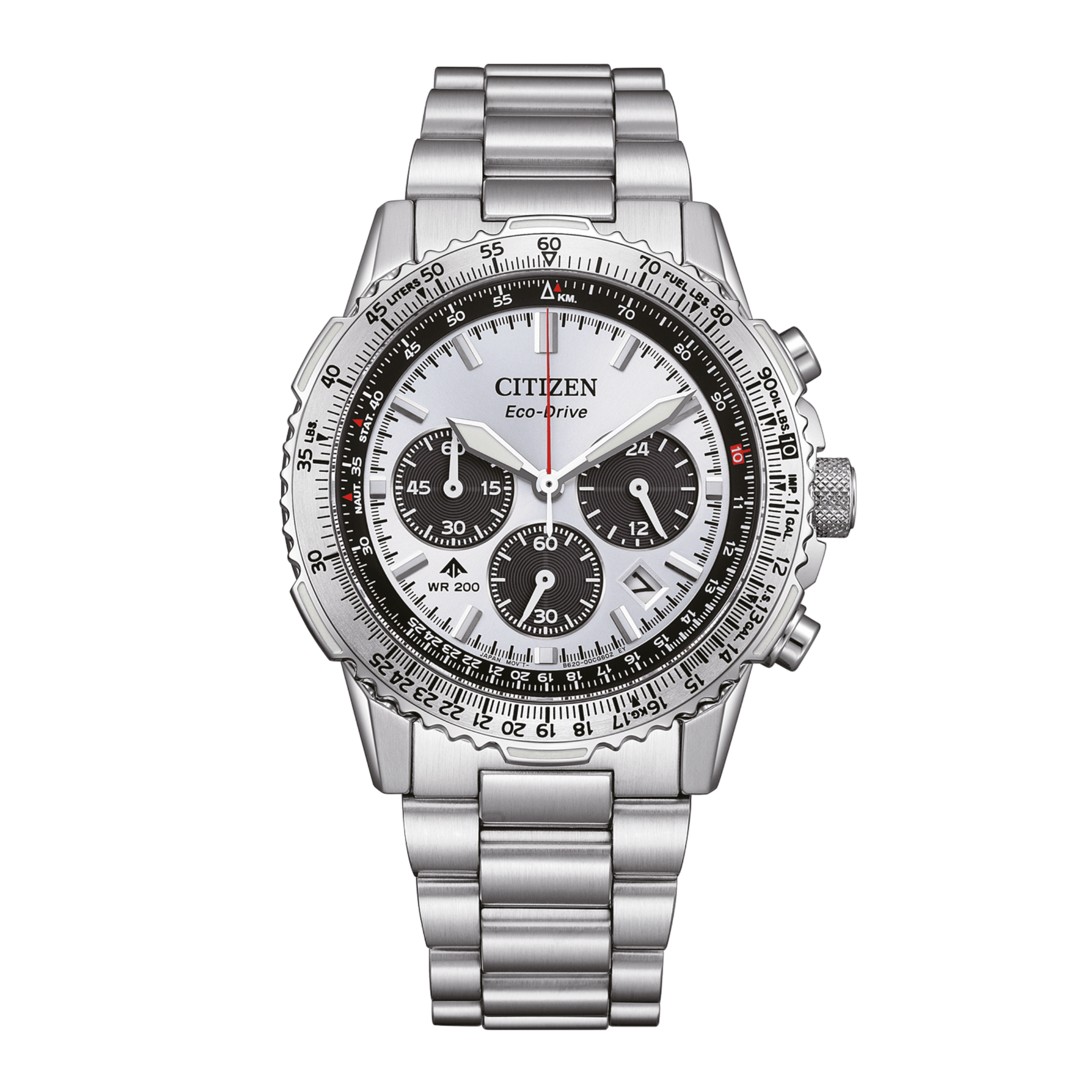 Citizen Promaster Sky Chronographe Navihawk Eco-Drive silver dial steel bracelet 40 mm