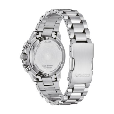 Montre Citizen Promaster Sky Chronographe Navihawk Eco-Drive cadran argenté bracelet acier 40 mm