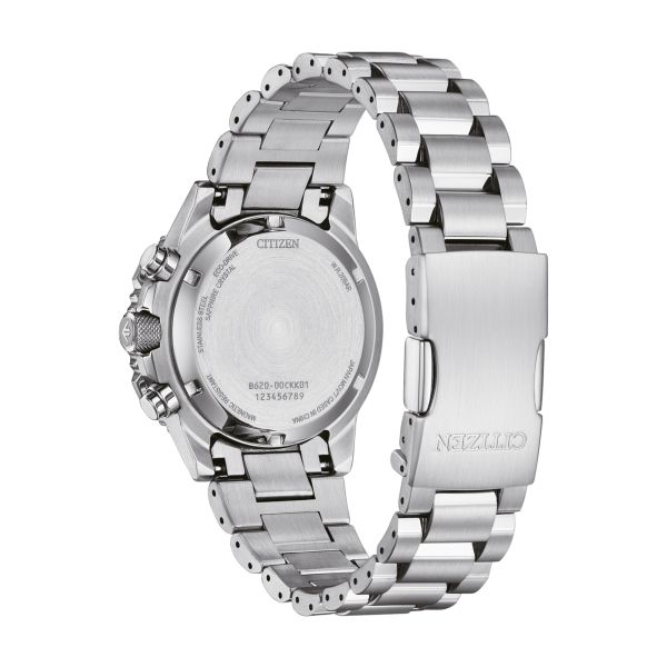 Montre Citizen Promaster Sky Chronographe Navihawk Eco-Drive cadran argenté bracelet acier 40 mm