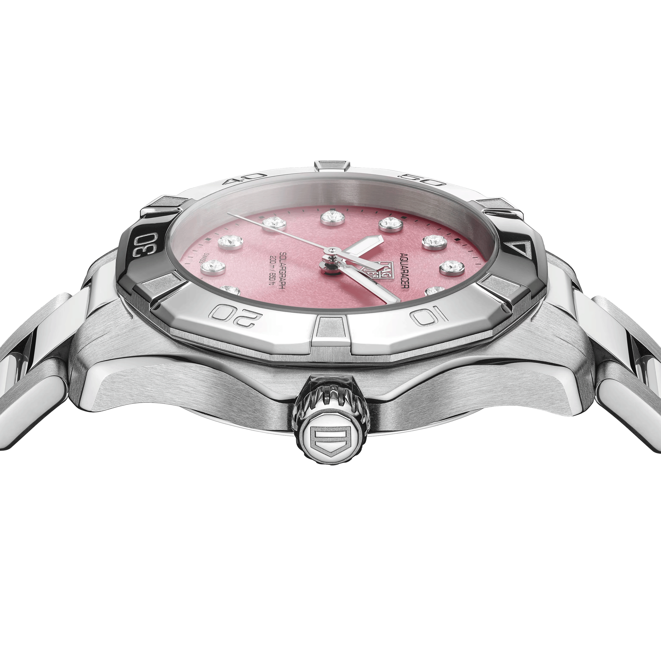 Montre TAG Heuer Aquaracer Professional 200 Solargraph solaire index diamants cadran rose bracelet acier 34 mm WBP1318.BA0005