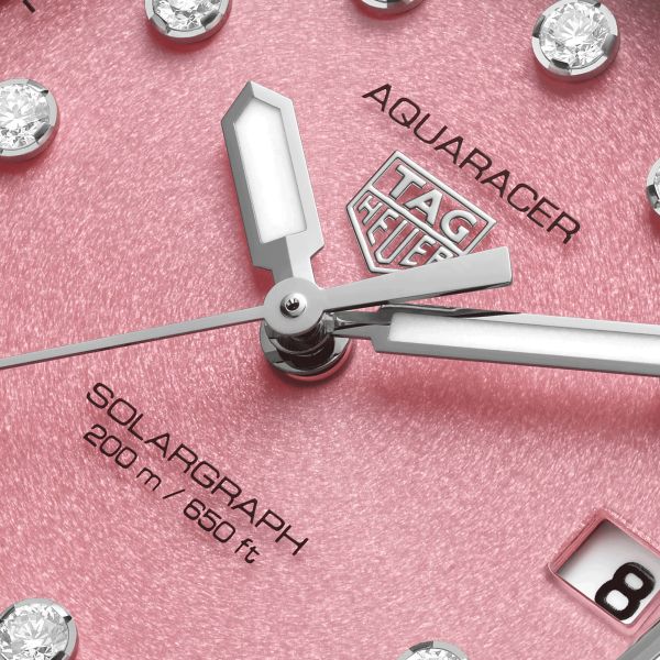 TAG Heuer Aquaracer Professional 200 Solargraph solar watch diamond index pink dial steel bracelet 34 mm WBP1318.BA0005
