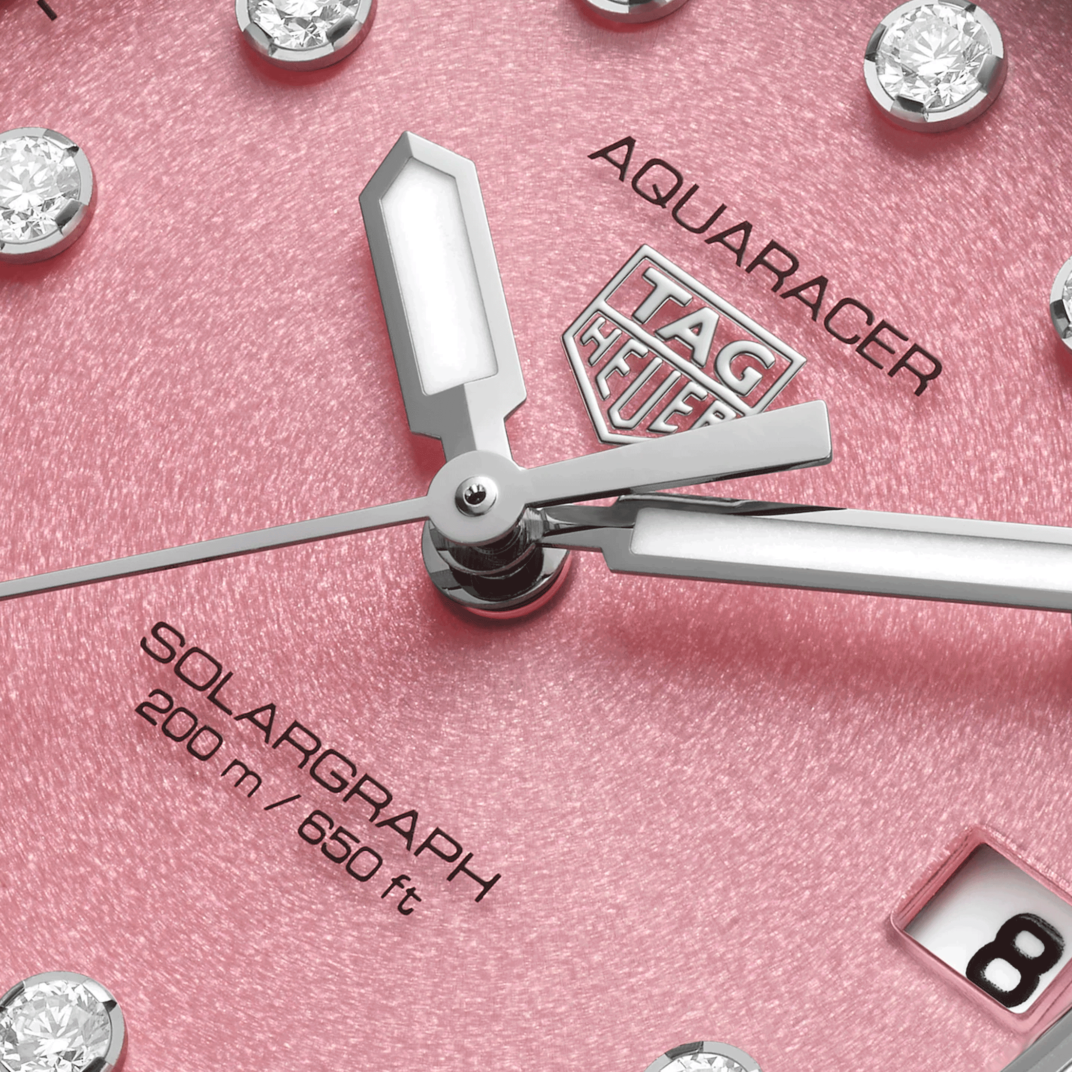 TAG Heuer Aquaracer Professional 200 Solargraph solar watch diamond index pink dial steel bracelet 34 mm WBP1318.BA0005