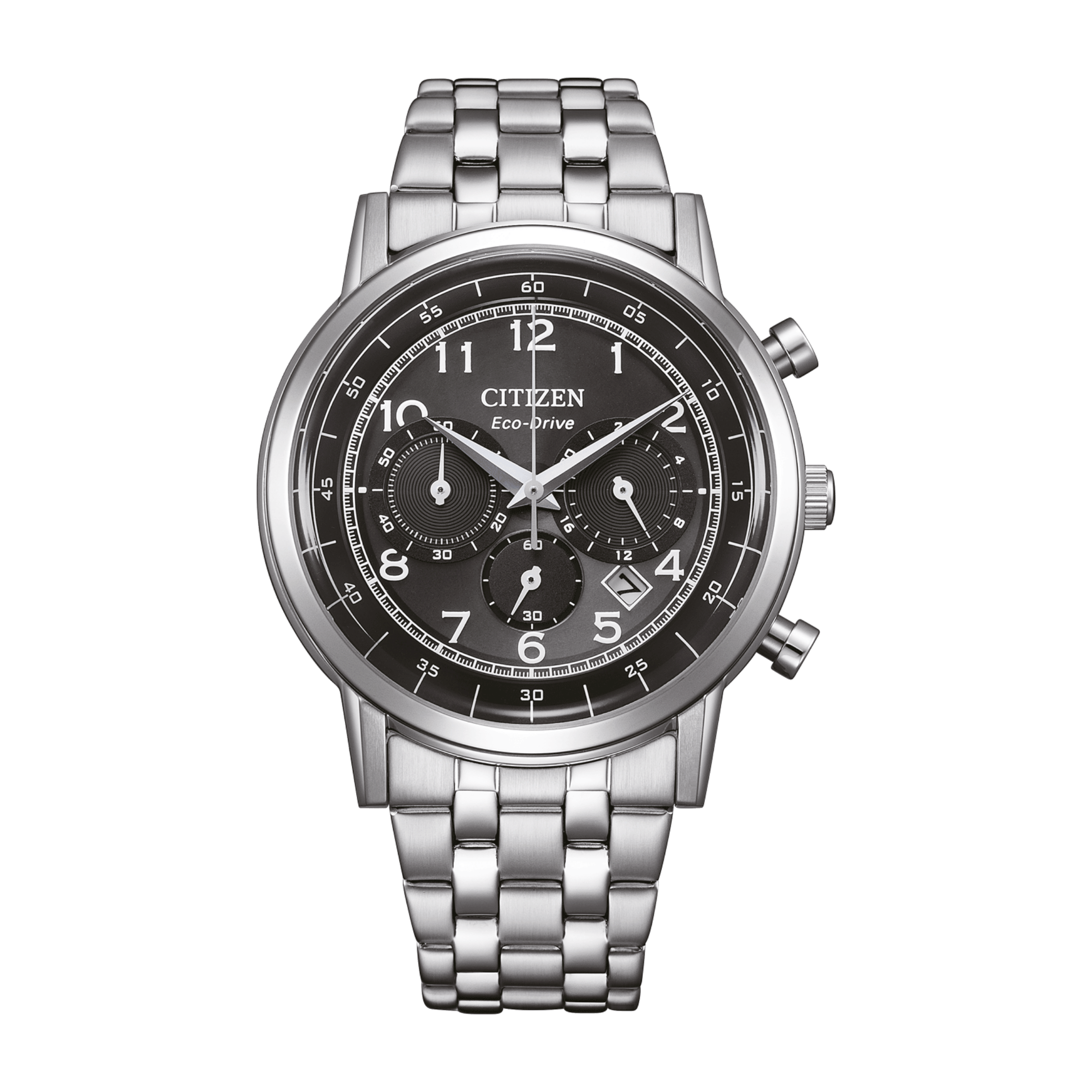Montre Citizen Platform Eco-Drive Classic Chrono cadran noir bracelet acier 42 mm