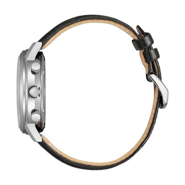 Montre Citizen Platform Eco-Drive Classic Chrono cadran argenté bracelet cuir 42 mm