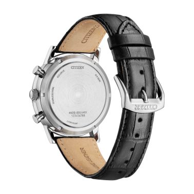 Montre Citizen Platform Eco-Drive Classic Chrono cadran argenté bracelet cuir 42 mm