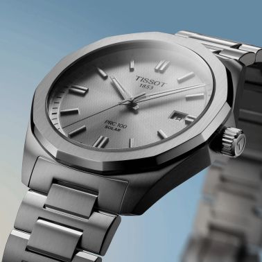 Tissot T-Classic PR 100 Solar quartz watch silver dial stainless steel bracelet 39 mm T151.422.11.031.00