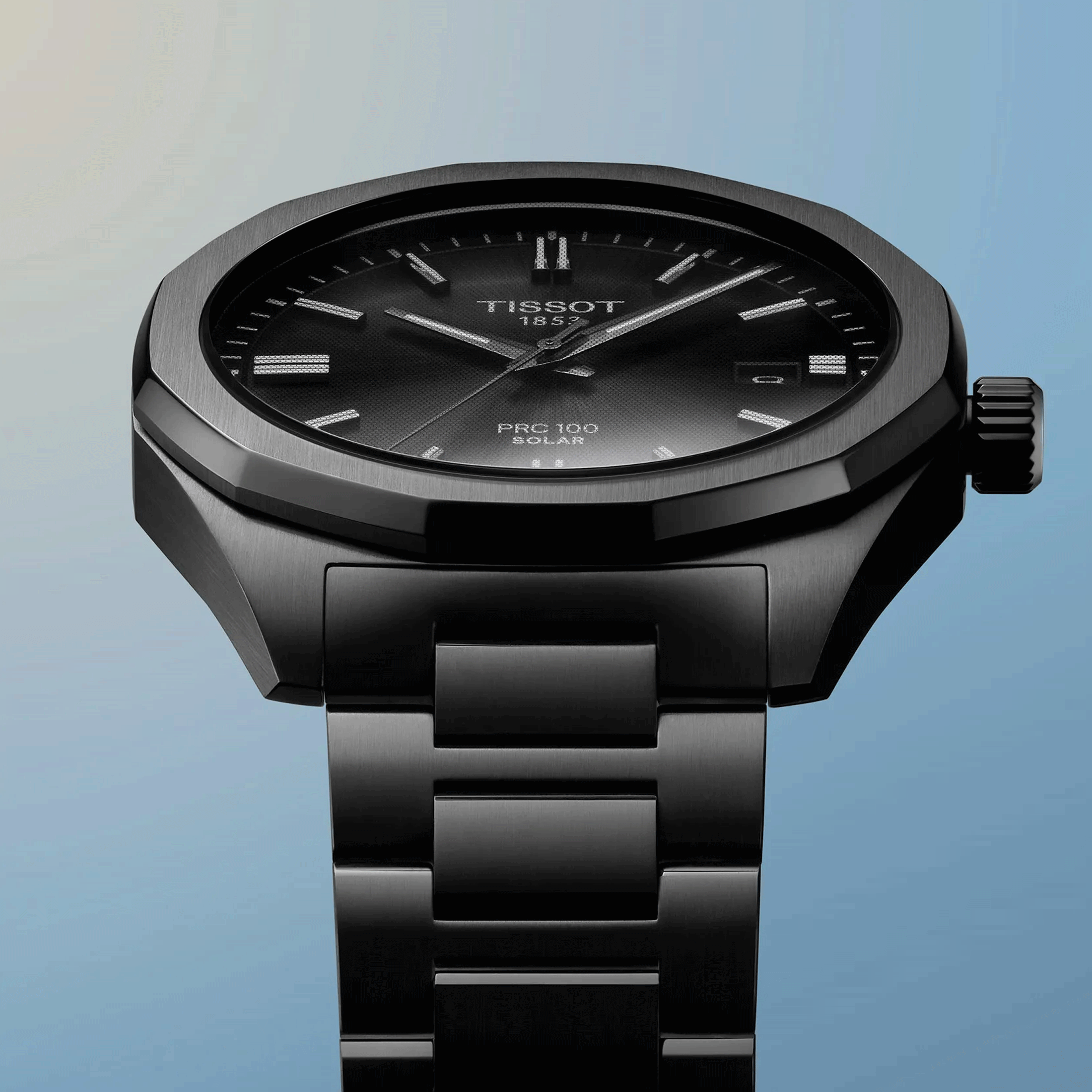 Tissot T-Classic PR 100 quartz solar black dial black PVD steel bracelet 39 mm T151.422.33.051.00