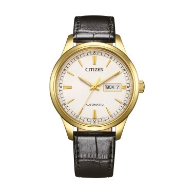 Montre Citizen Platform Mechanical Day Date automatique cadran blanc bracelet cuir 40 mm