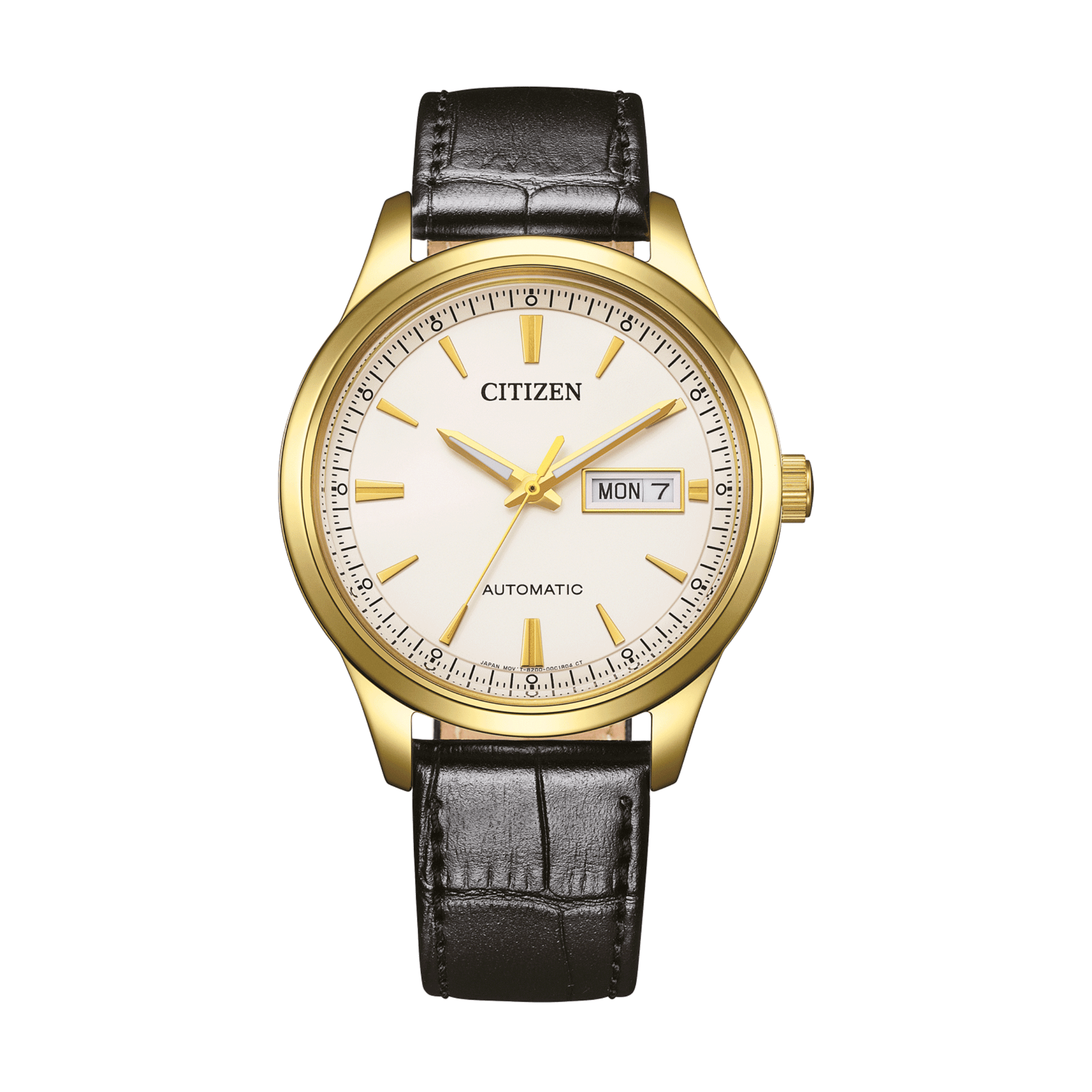 Citizen Platform Mechanical Day Date automatic white dial leather strap 40 mm